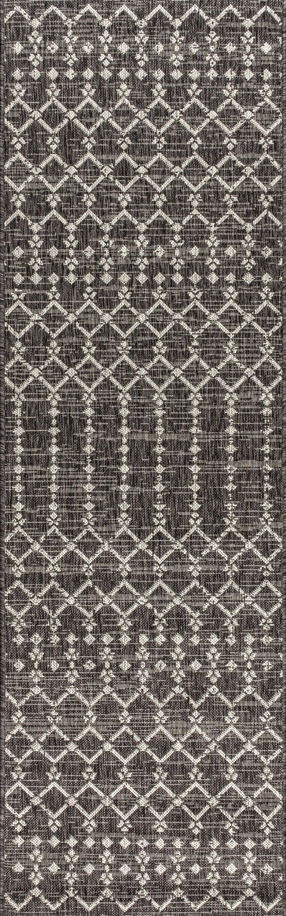 8' Black And Gray Trellis Indoor Outdoor Runner Rug Homeroots Outdoor