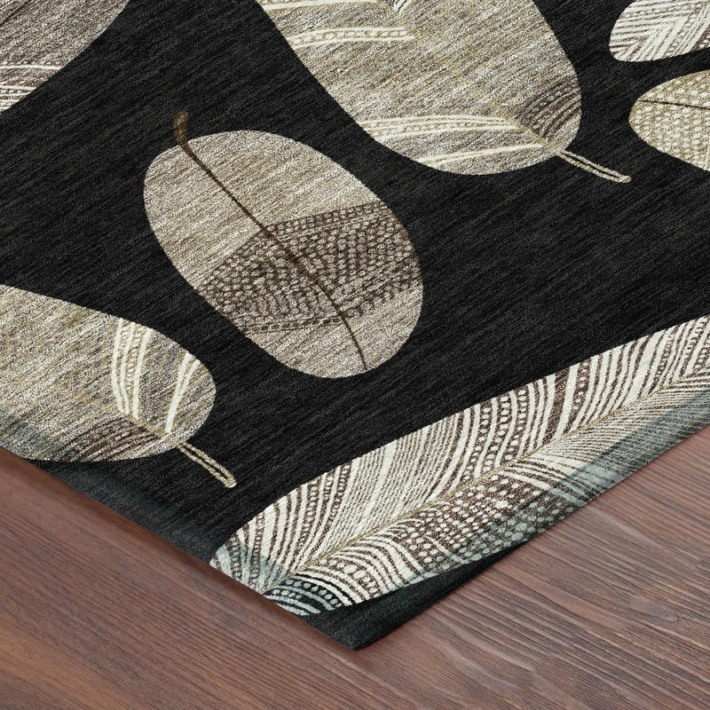 8' Black And Green Round Botanical Leaves Washable Indoor Outdoor Area Rug Homeroots Outdoor