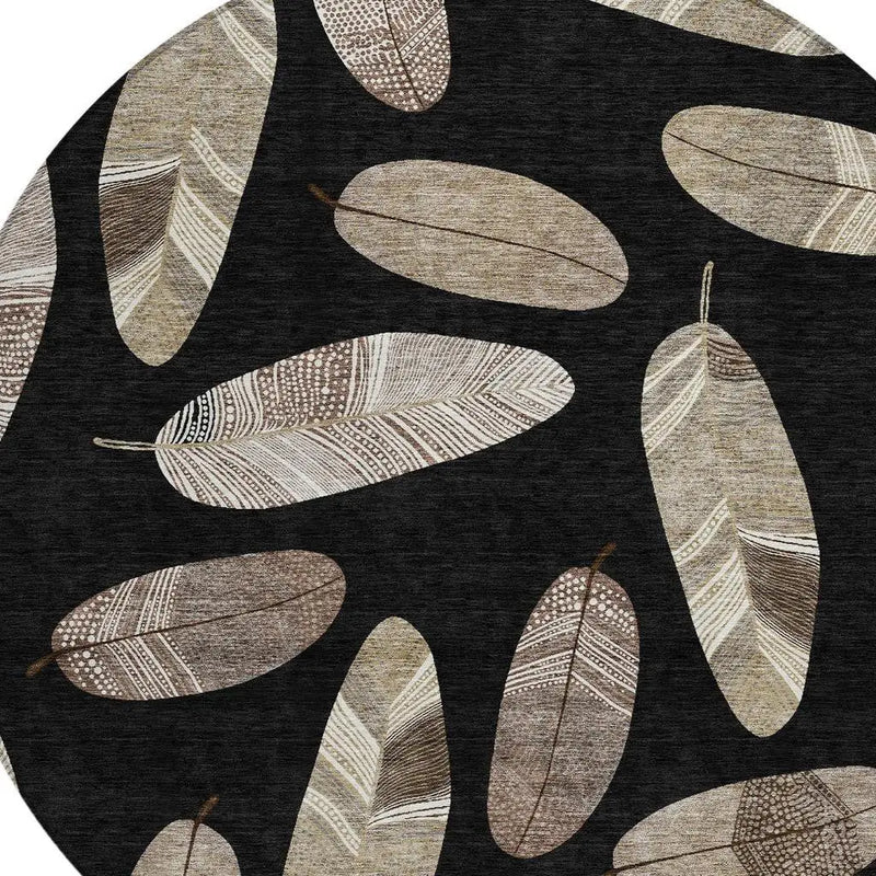 8' Black And Green Round Botanical Leaves Washable Indoor Outdoor Area Rug Homeroots Outdoor