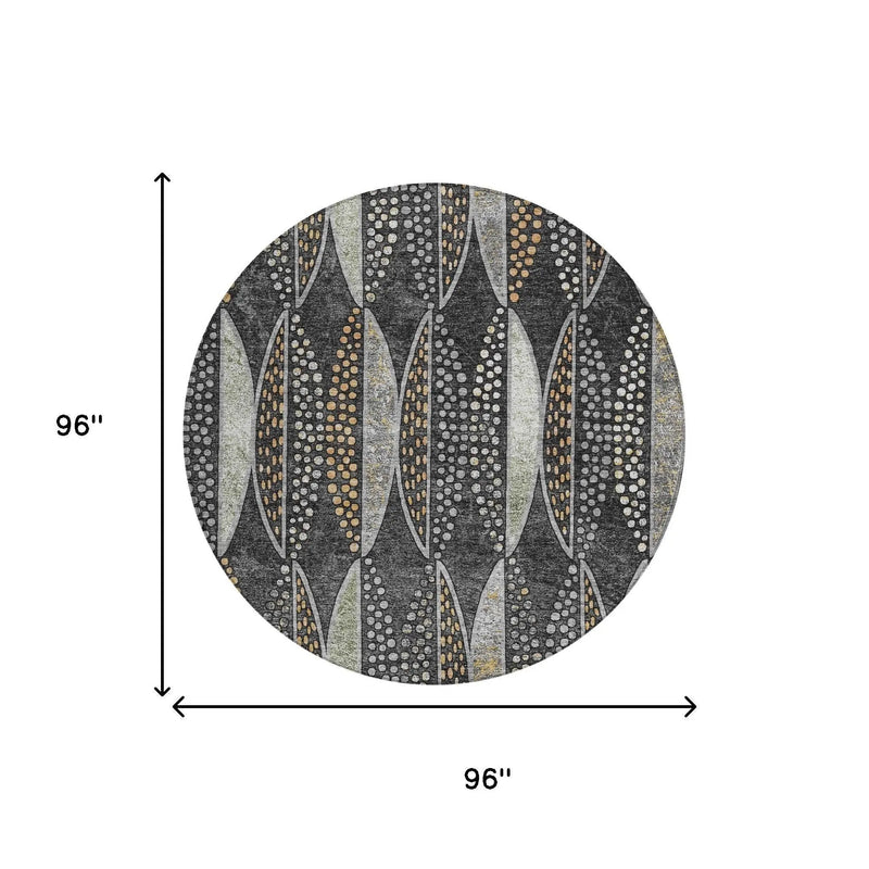 8' Black And Green Round Geometric Washable Indoor Outdoor Area Rug Homeroots Outdoor