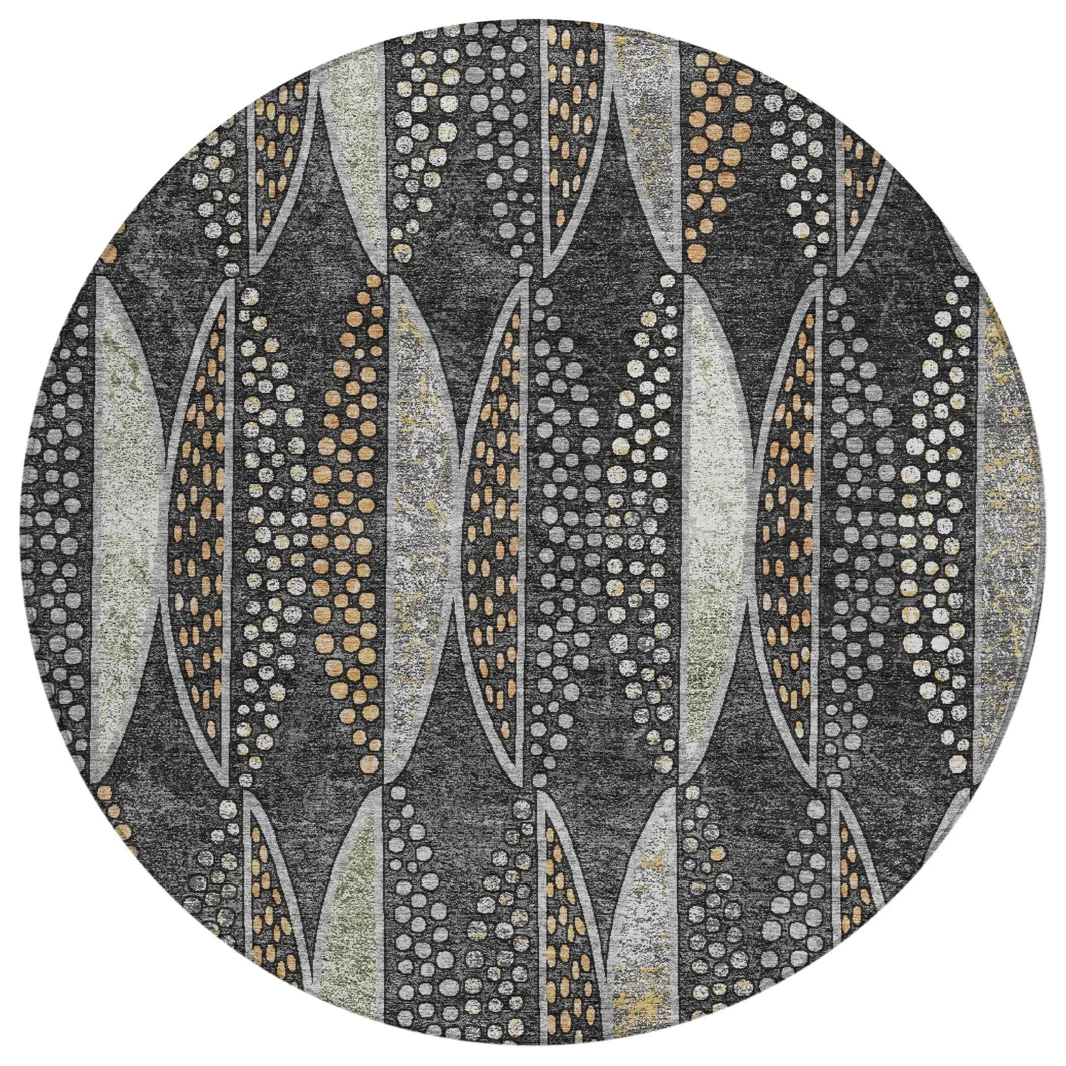 8' Black And Green Round Geometric Washable Indoor Outdoor Area Rug Homeroots Outdoor