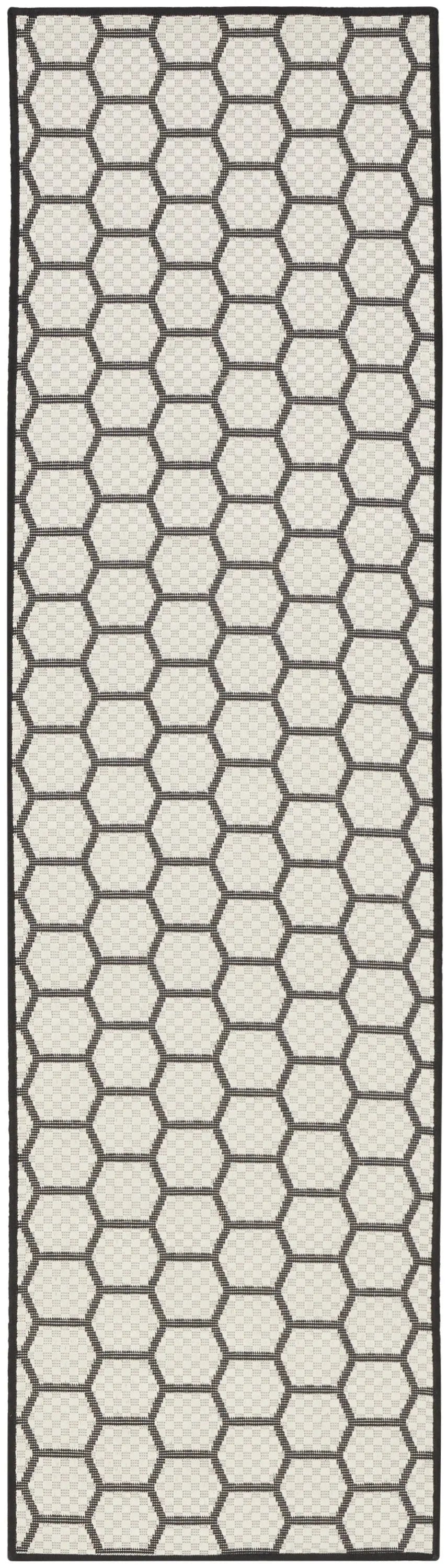 8' Black And Ivory Geometric Indoor Outdoor Runner Rug Homeroots Outdoor