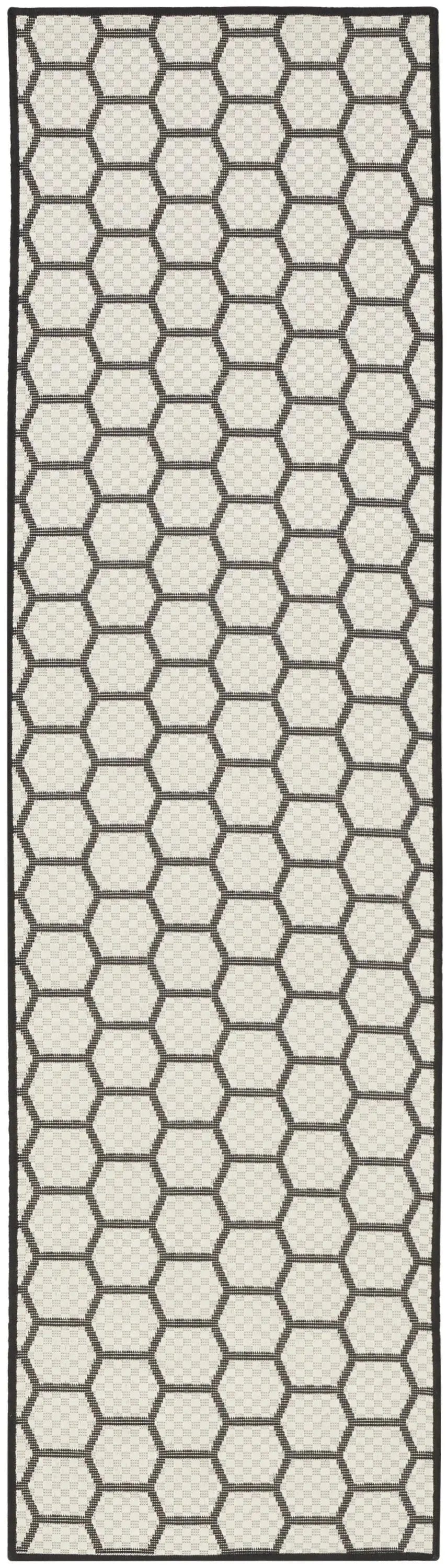 8' Black And Ivory Geometric Indoor Outdoor Runner Rug Homeroots Outdoor