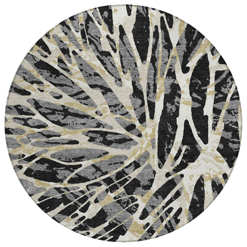 8' Black And Ivory Round Abstract Washable Indoor Outdoor Area Rug Homeroots Outdoor