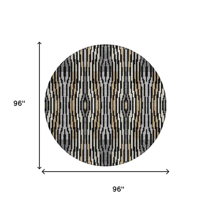 8' Black And Ivory Round Abstract Washable Indoor Outdoor Area Rug Homeroots Outdoor