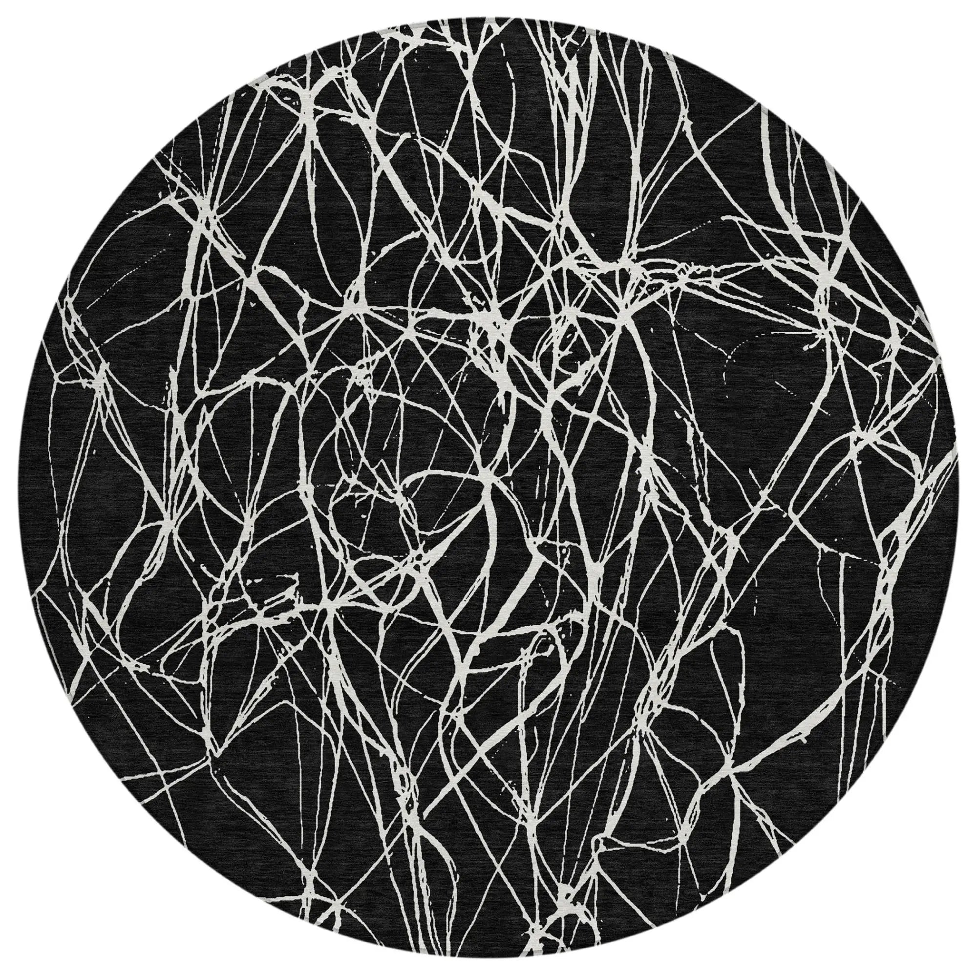 8' Black And Ivory Round Abstract Washable Indoor Outdoor Area Rug Homeroots Outdoor