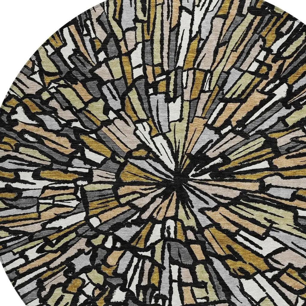 8' Black And Ivory Round Abstract Washable Indoor Outdoor Area Rug Homeroots Outdoor