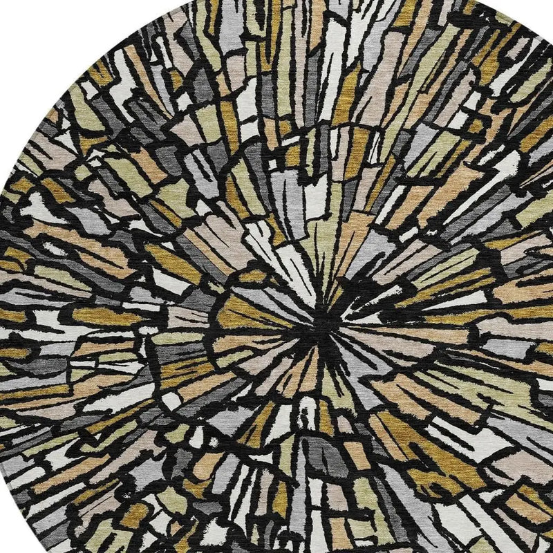 8' Black And Ivory Round Abstract Washable Indoor Outdoor Area Rug Homeroots Outdoor