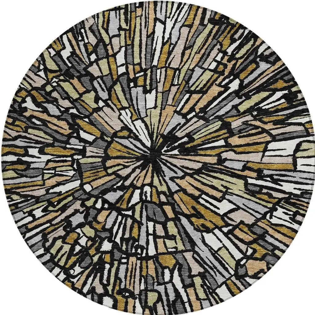 8' Black And Ivory Round Abstract Washable Indoor Outdoor Area Rug Homeroots Outdoor
