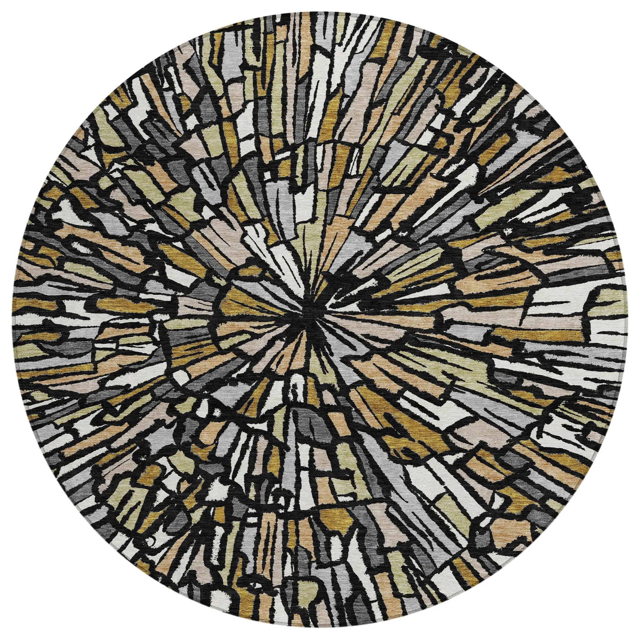 8' Black And Ivory Round Abstract Washable Indoor Outdoor Area Rug Homeroots Outdoor
