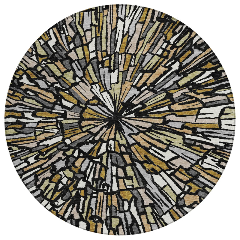 8' Black And Ivory Round Abstract Washable Indoor Outdoor Area Rug Homeroots Outdoor