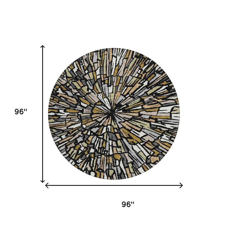 8' Black And Ivory Round Abstract Washable Indoor Outdoor Area Rug Homeroots Outdoor