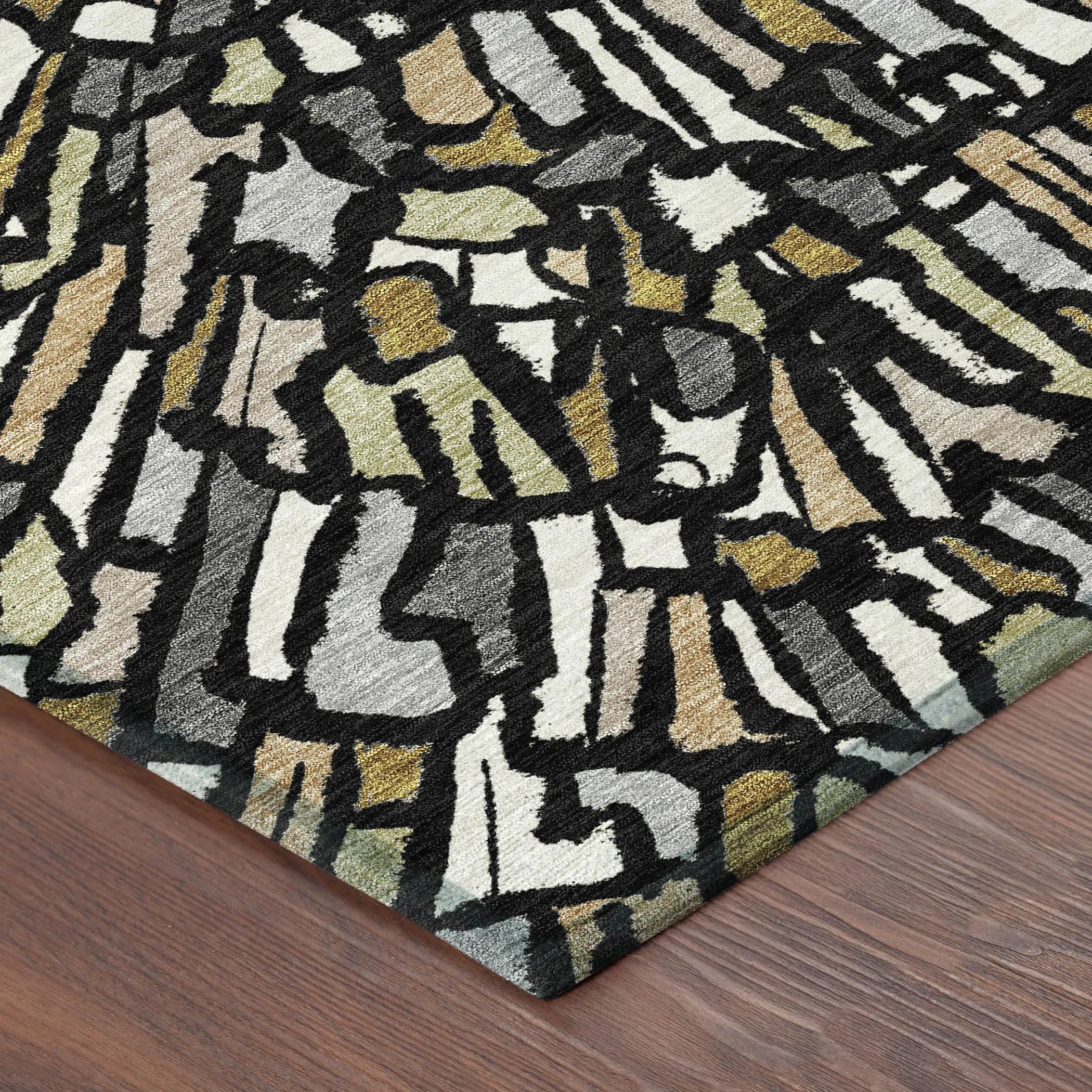 8' Black And Ivory Round Abstract Washable Indoor Outdoor Area Rug Homeroots Outdoor