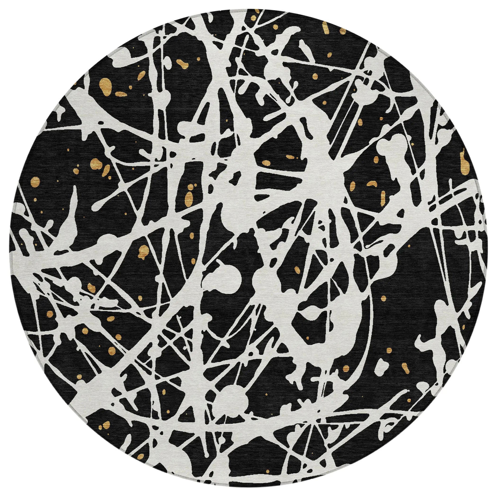 8' Black And Ivory Round Abstract Washable Indoor Outdoor Area Rug Homeroots Outdoor