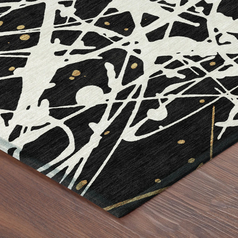 8' Black And Ivory Round Abstract Washable Indoor Outdoor Area Rug Homeroots Outdoor