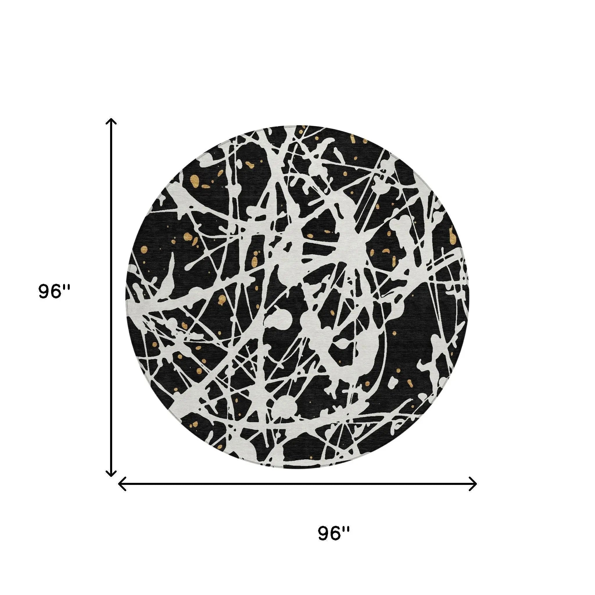 8' Black And Ivory Round Abstract Washable Indoor Outdoor Area Rug Homeroots Outdoor