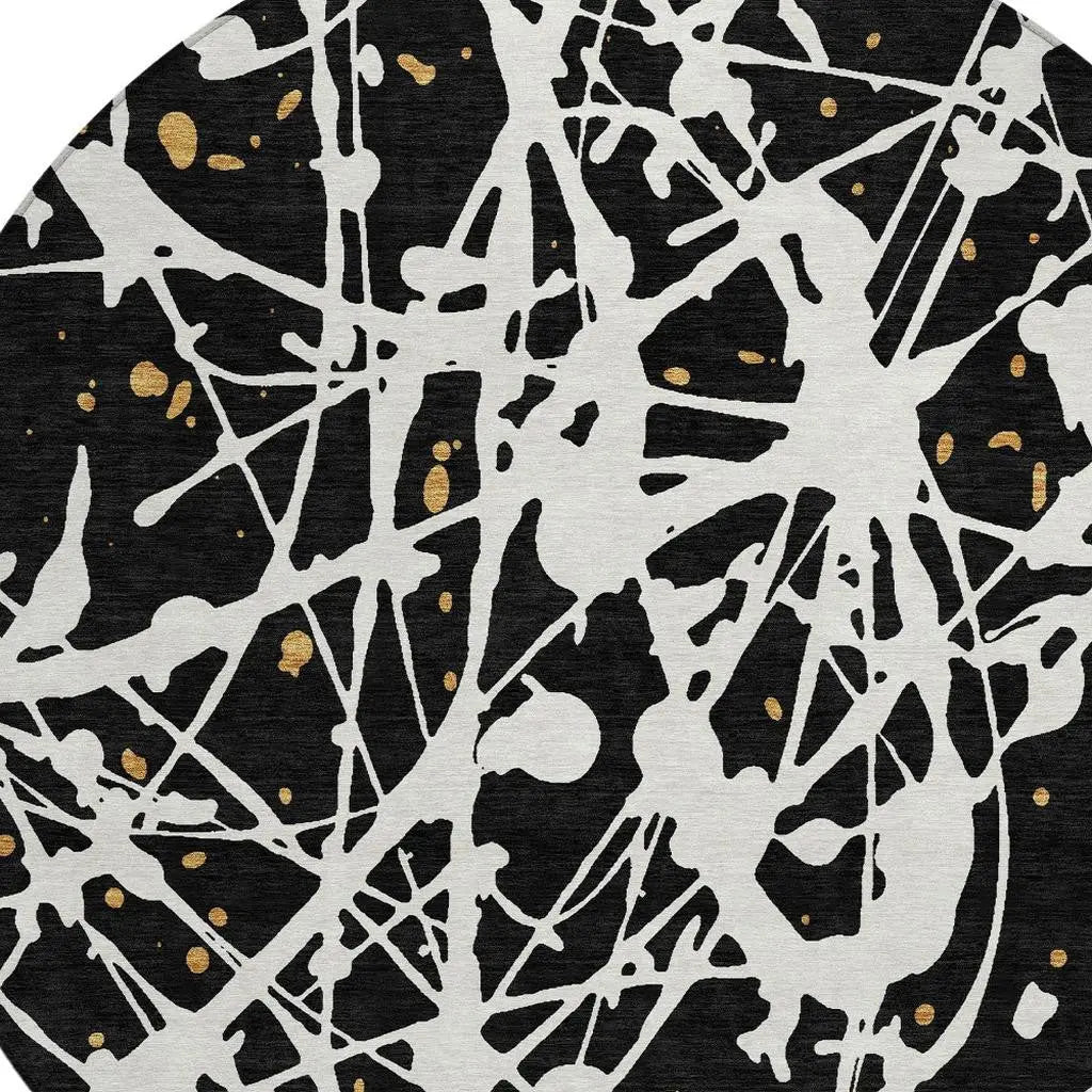 8' Black And Ivory Round Abstract Washable Indoor Outdoor Area Rug Homeroots Outdoor