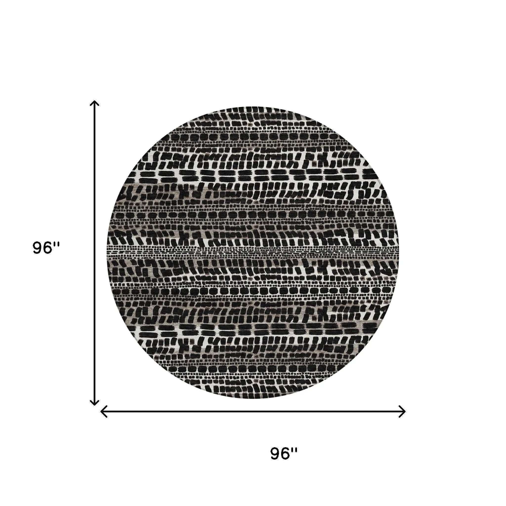 8' Black And Ivory Round Abstract Washable Indoor Outdoor Area Rug Homeroots Outdoor
