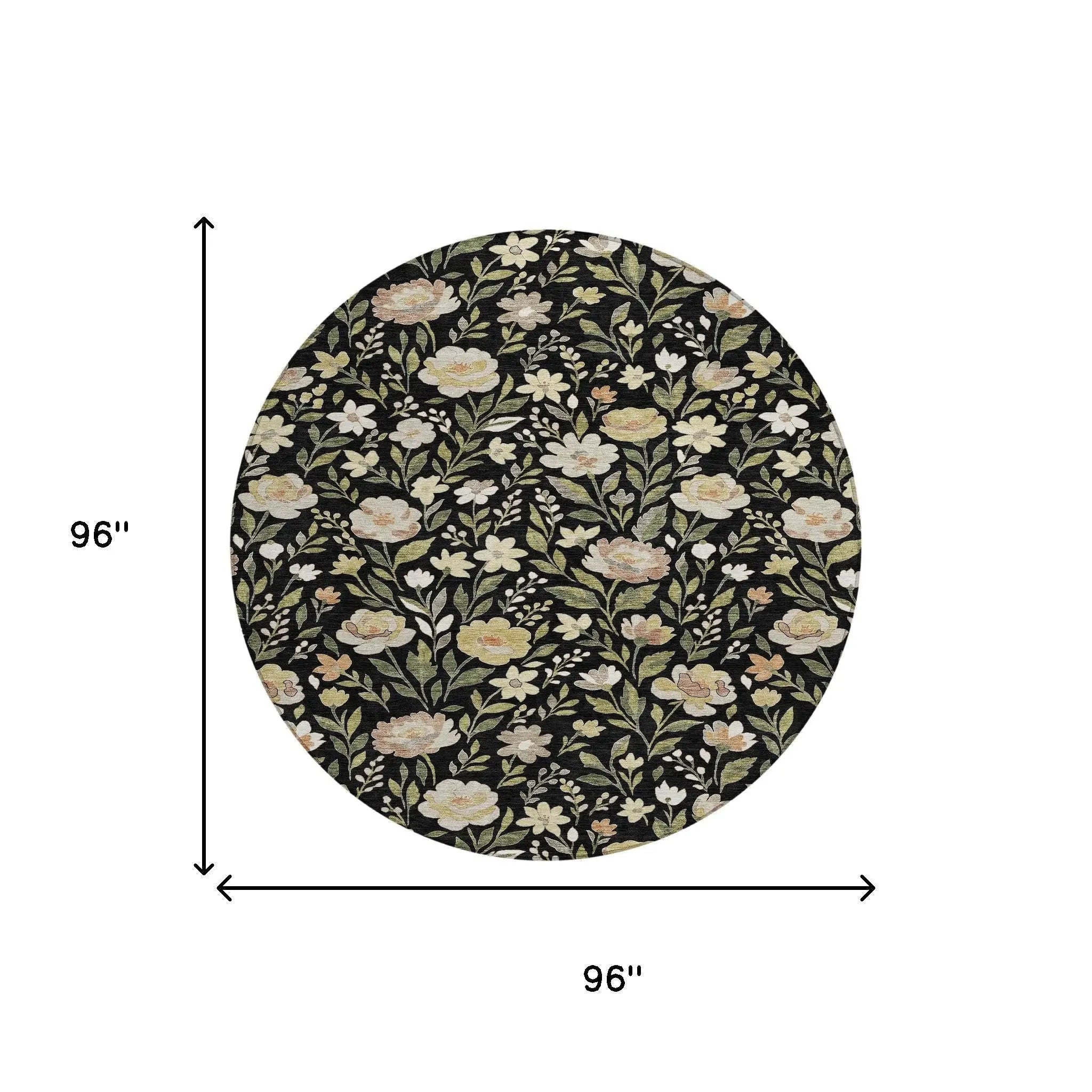 8' Black And Ivory Round Floral Washable Indoor Outdoor Area Rug Homeroots Outdoor