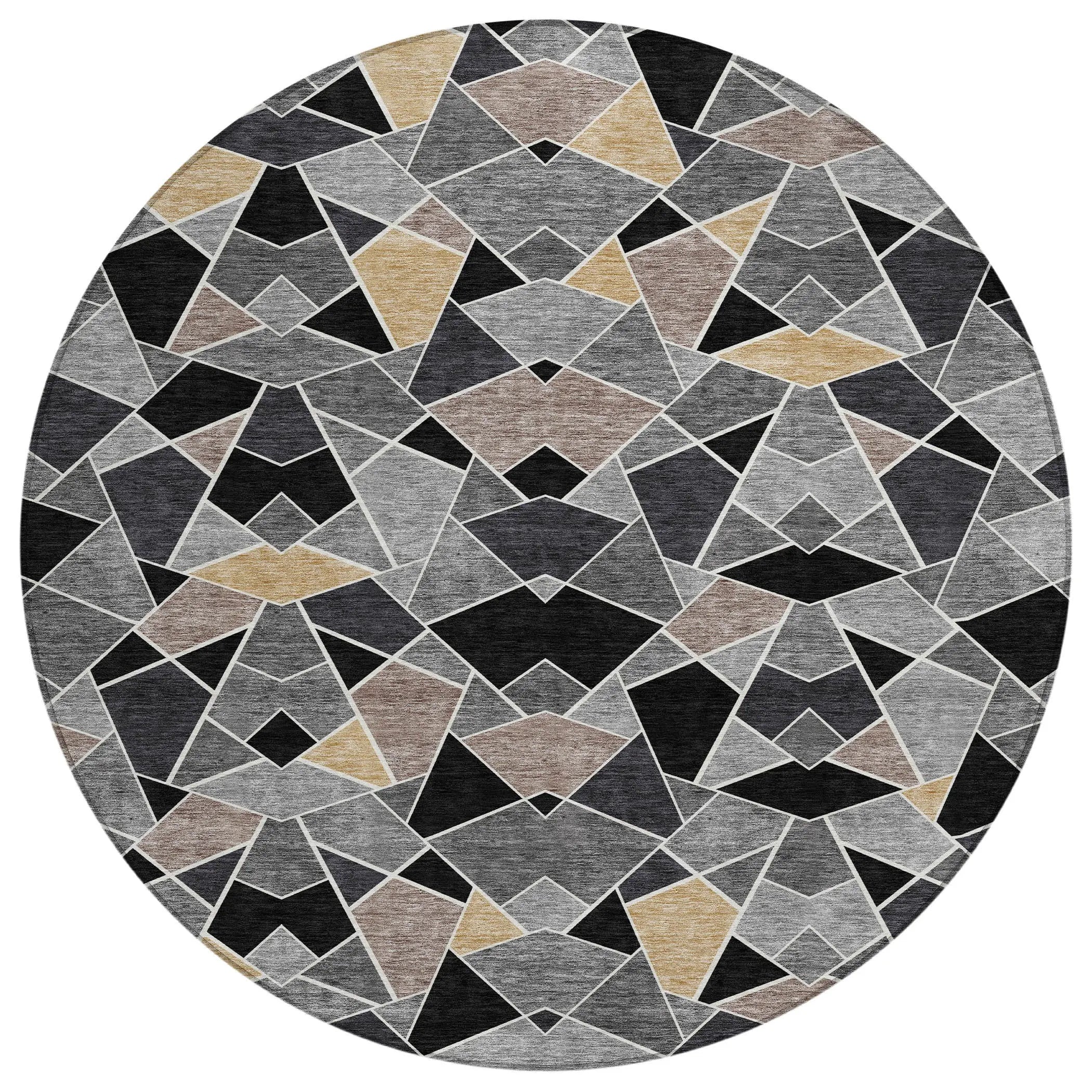 8' Black And Ivory Round Geometric Washable Indoor Outdoor Area Rug Homeroots Outdoor