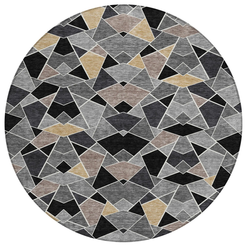 8' Black And Ivory Round Geometric Washable Indoor Outdoor Area Rug Homeroots Outdoor