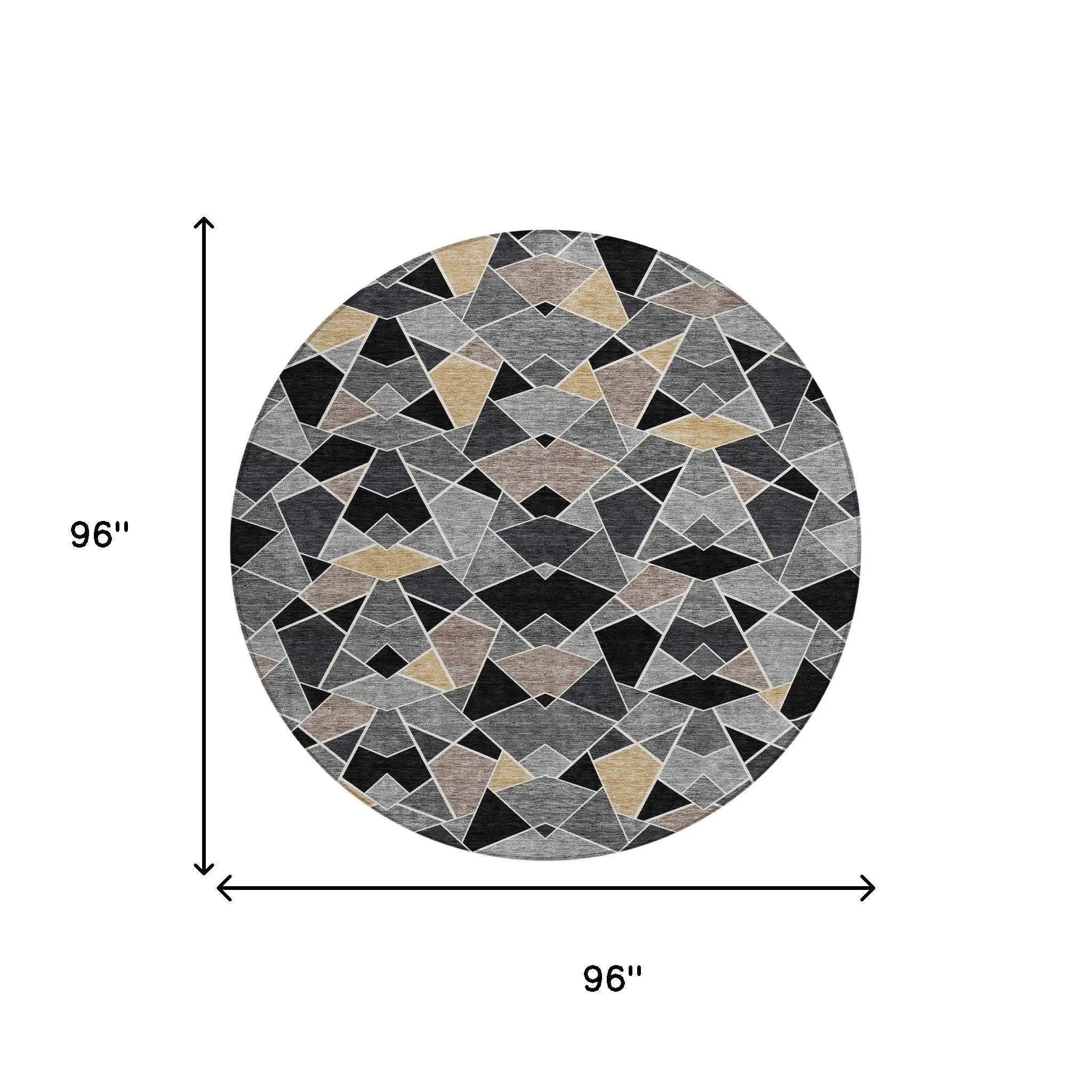 8' Black And Ivory Round Geometric Washable Indoor Outdoor Area Rug Homeroots Outdoor
