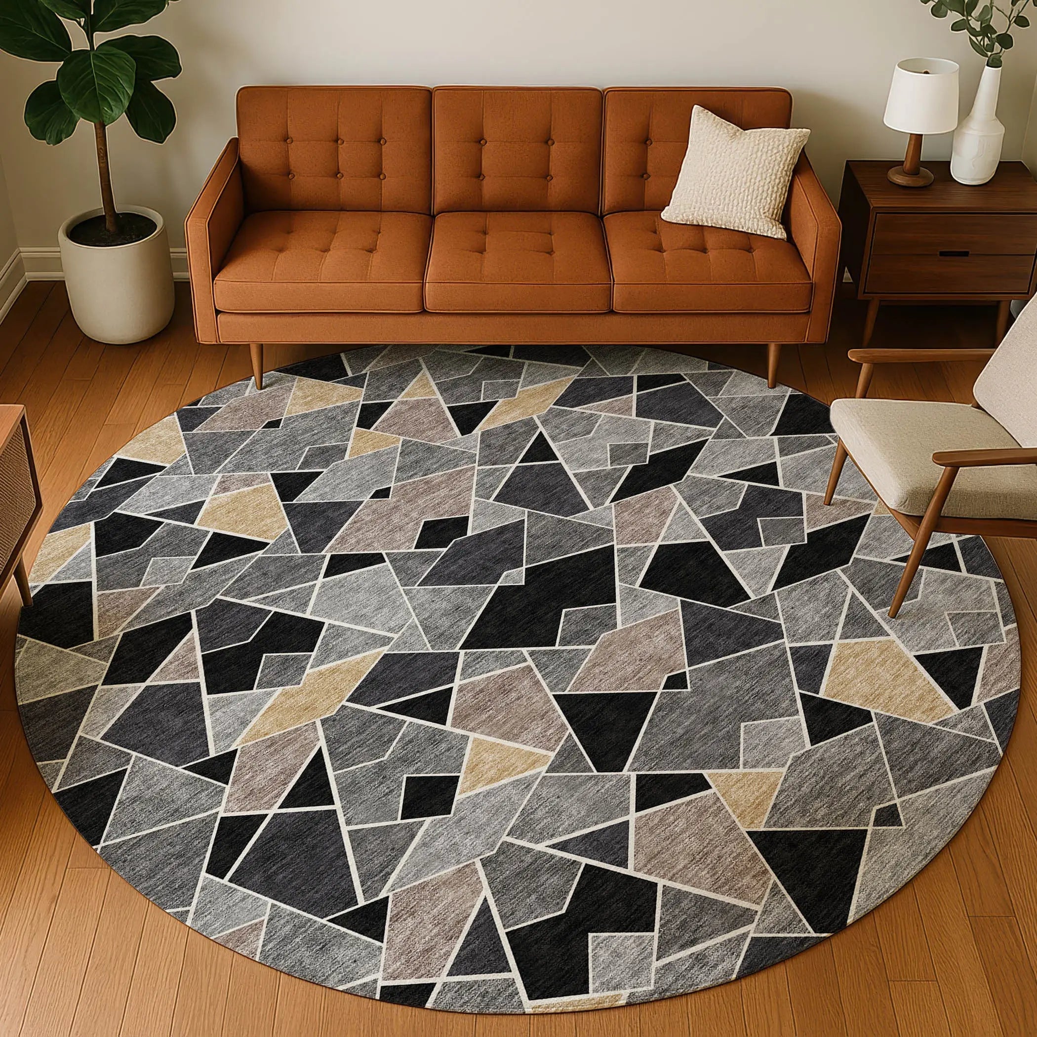 8' Black And Ivory Round Geometric Washable Indoor Outdoor Area Rug Homeroots Outdoor