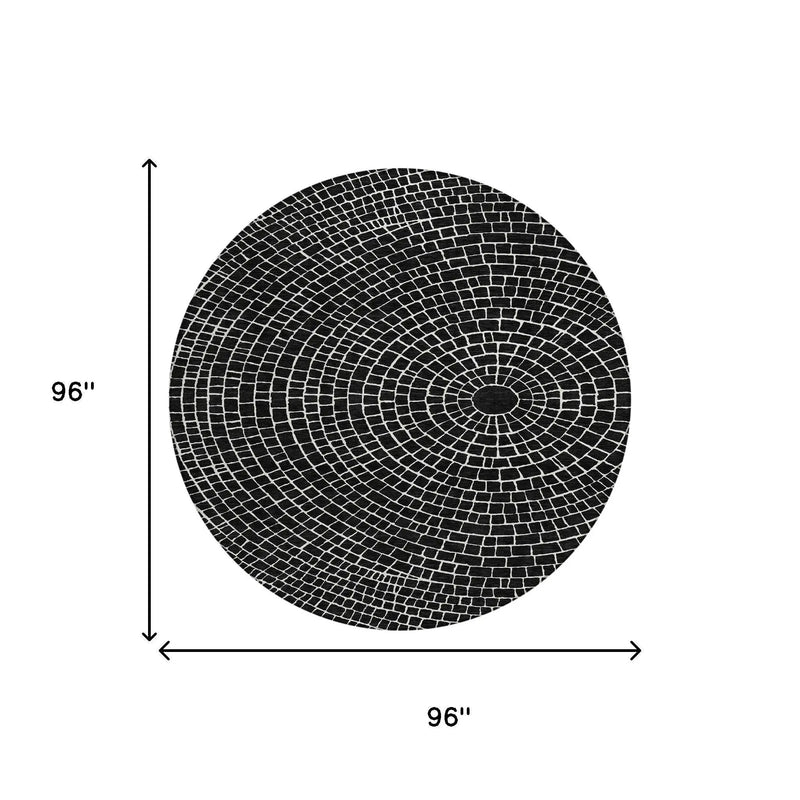 8' Black And Ivory Round Geometric Washable Indoor Outdoor Area Rug Homeroots Outdoor