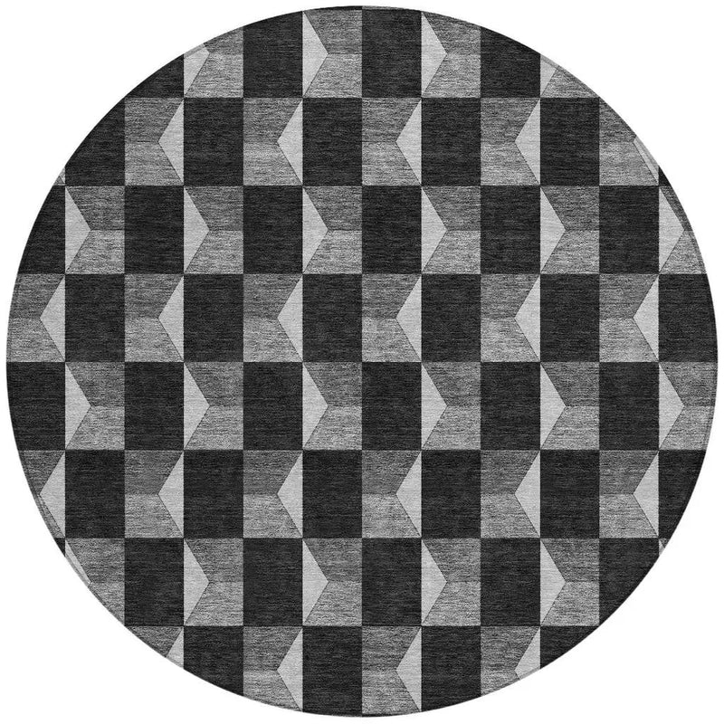 8' Black And Ivory Round Geometric Washable Indoor Outdoor Area Rug Homeroots Outdoor