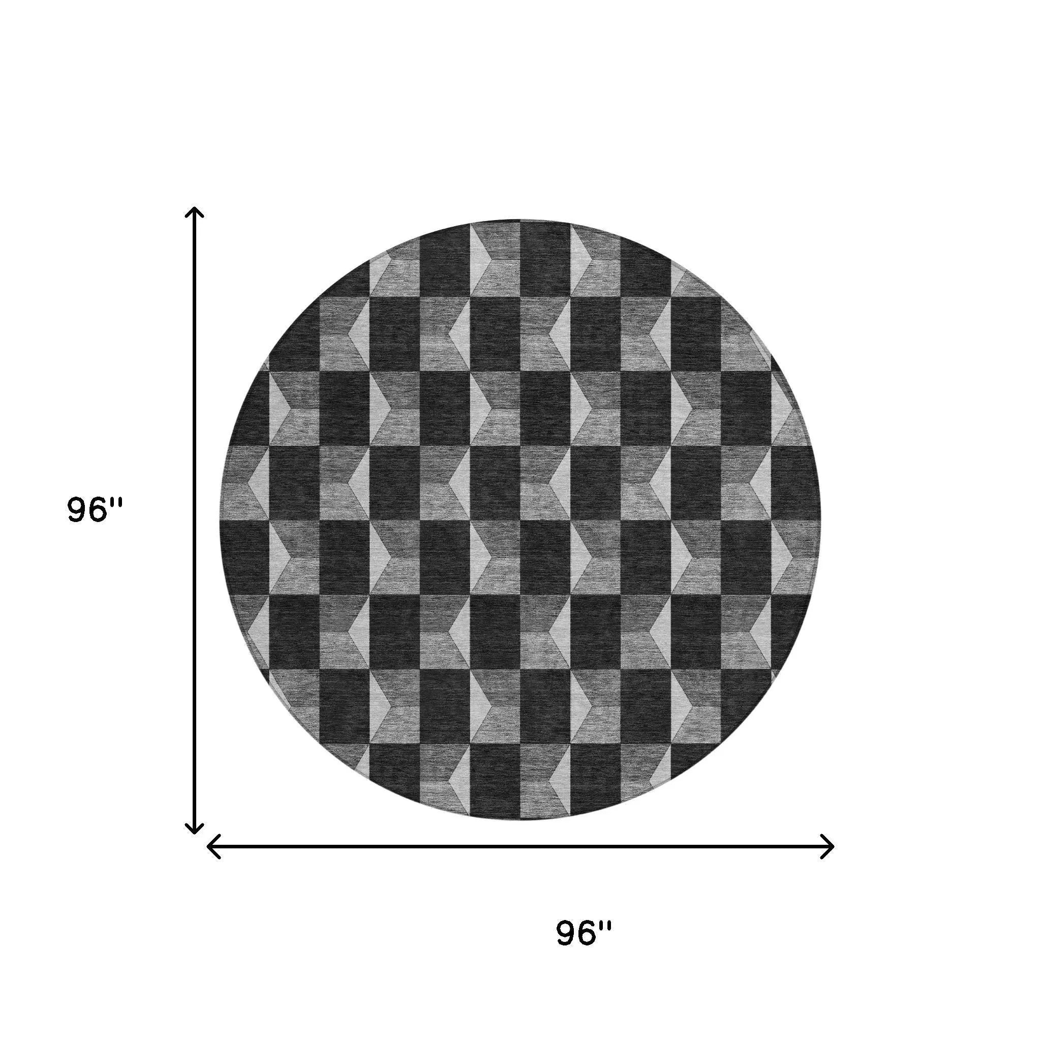 8' Black And Ivory Round Geometric Washable Indoor Outdoor Area Rug Homeroots Outdoor