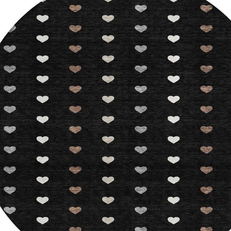 8' Black And Ivory Round Geometric Washable Indoor Outdoor Area Rug Homeroots Outdoor