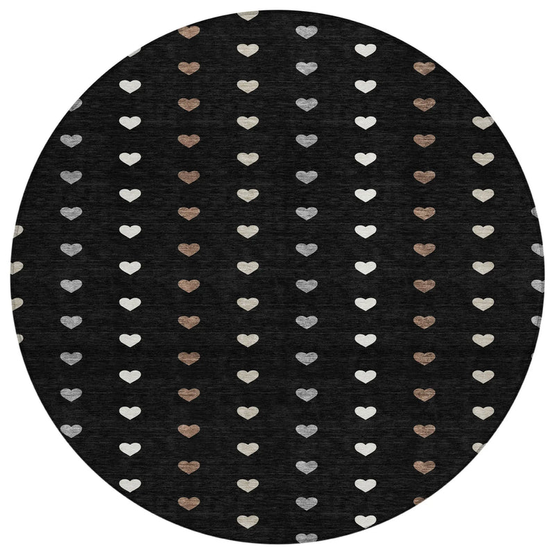 8' Black And Ivory Round Geometric Washable Indoor Outdoor Area Rug Homeroots Outdoor