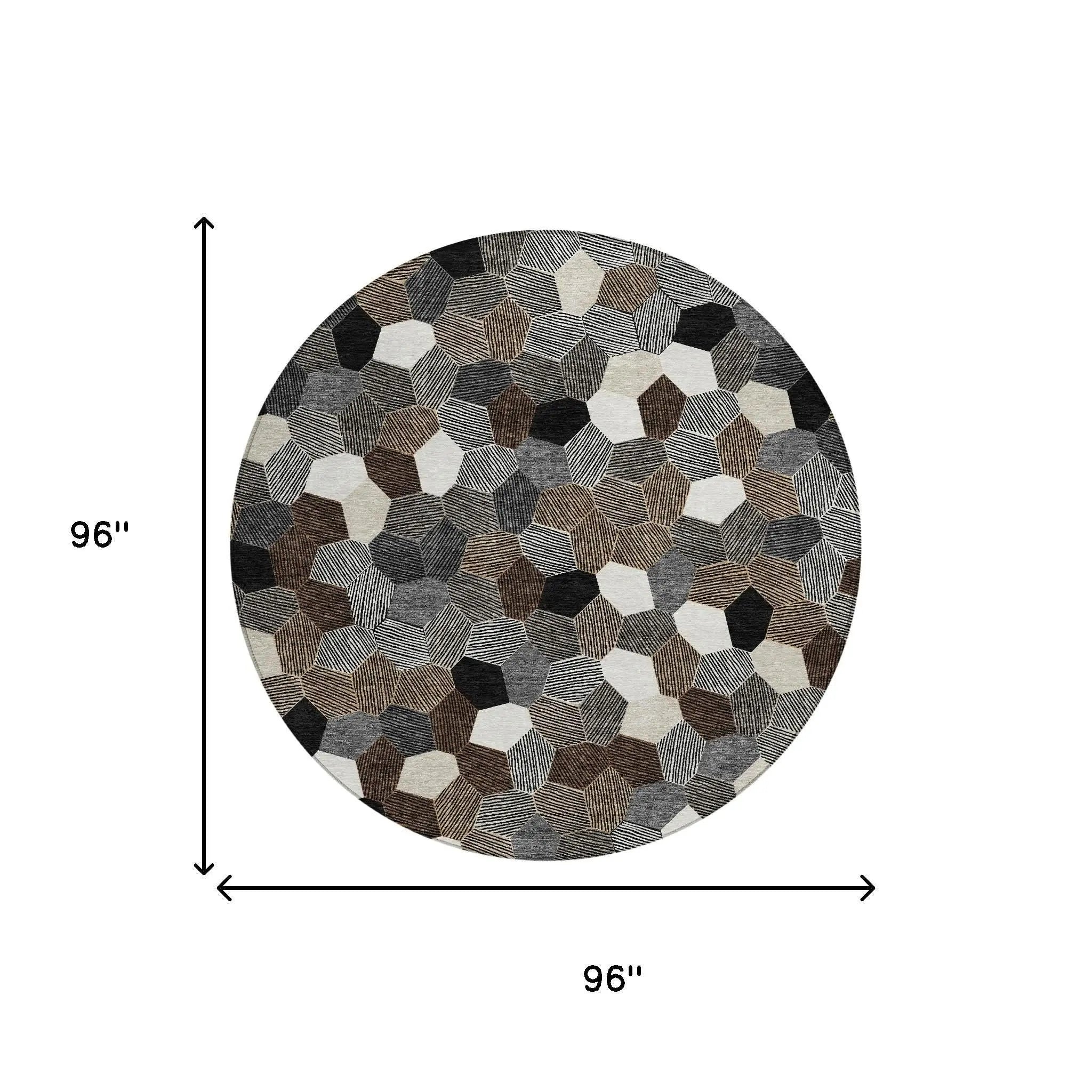 8' Black And Ivory Round Geometric Washable Indoor Outdoor Area Rug Homeroots Outdoor