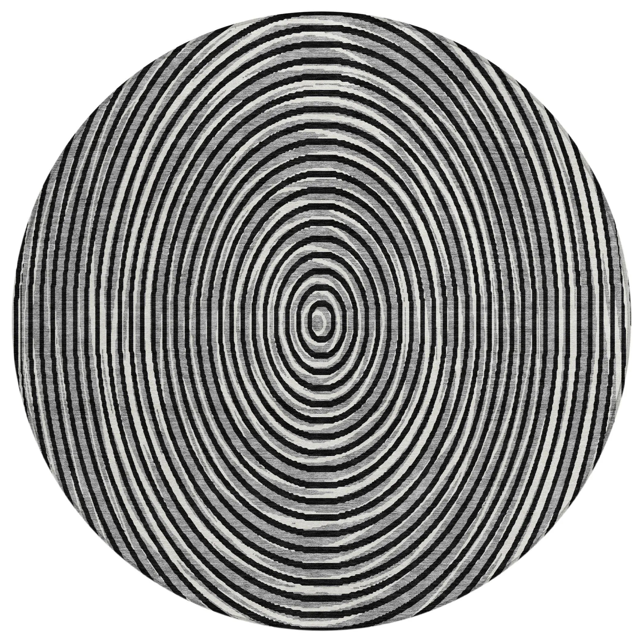 8' Black And Ivory Round Geometric Washable Indoor Outdoor Area Rug Homeroots Outdoor