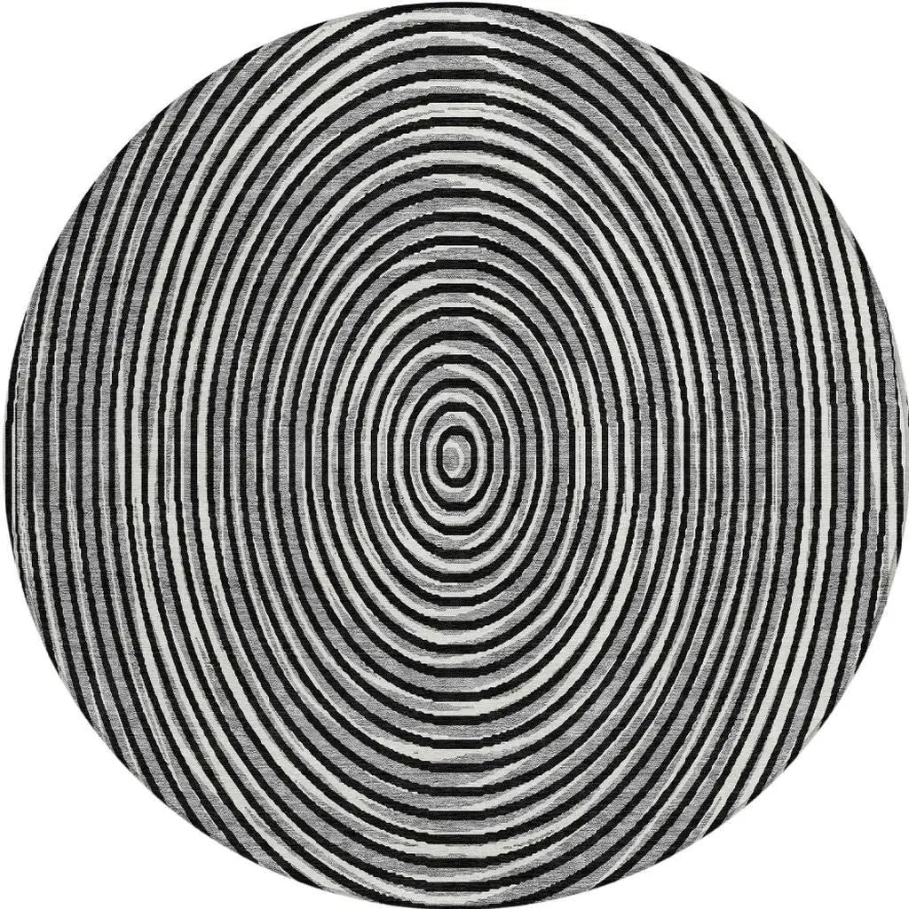 8' Black And Ivory Round Geometric Washable Indoor Outdoor Area Rug Homeroots Outdoor