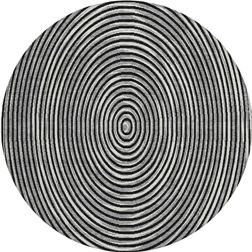 8' Black And Ivory Round Geometric Washable Indoor Outdoor Area Rug Homeroots Outdoor