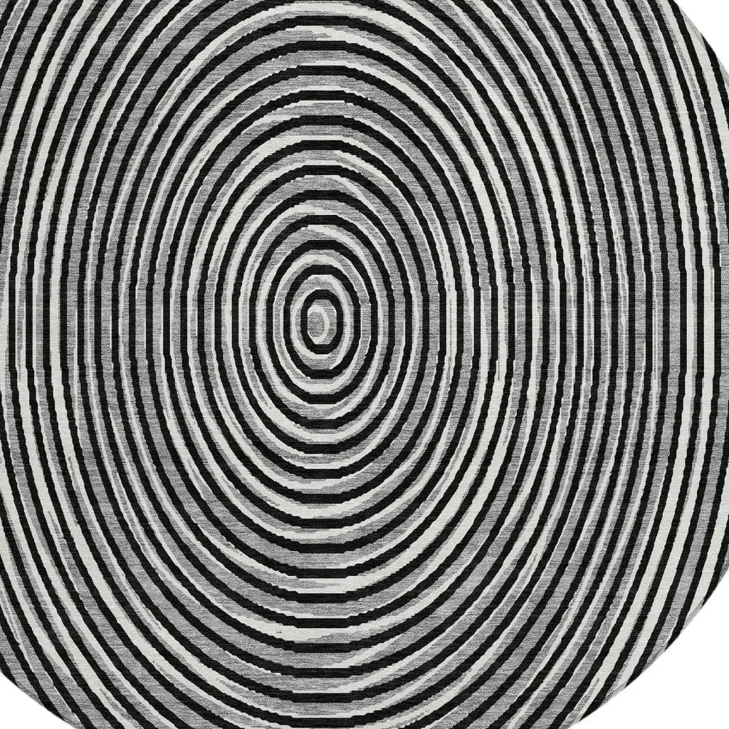 8' Black And Ivory Round Geometric Washable Indoor Outdoor Area Rug Homeroots Outdoor