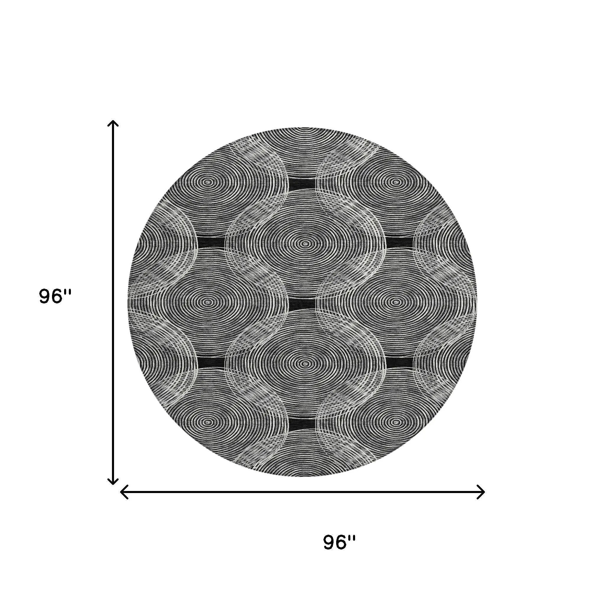 8' Black And Ivory Round Geometric Washable Indoor Outdoor Area Rug Homeroots Outdoor