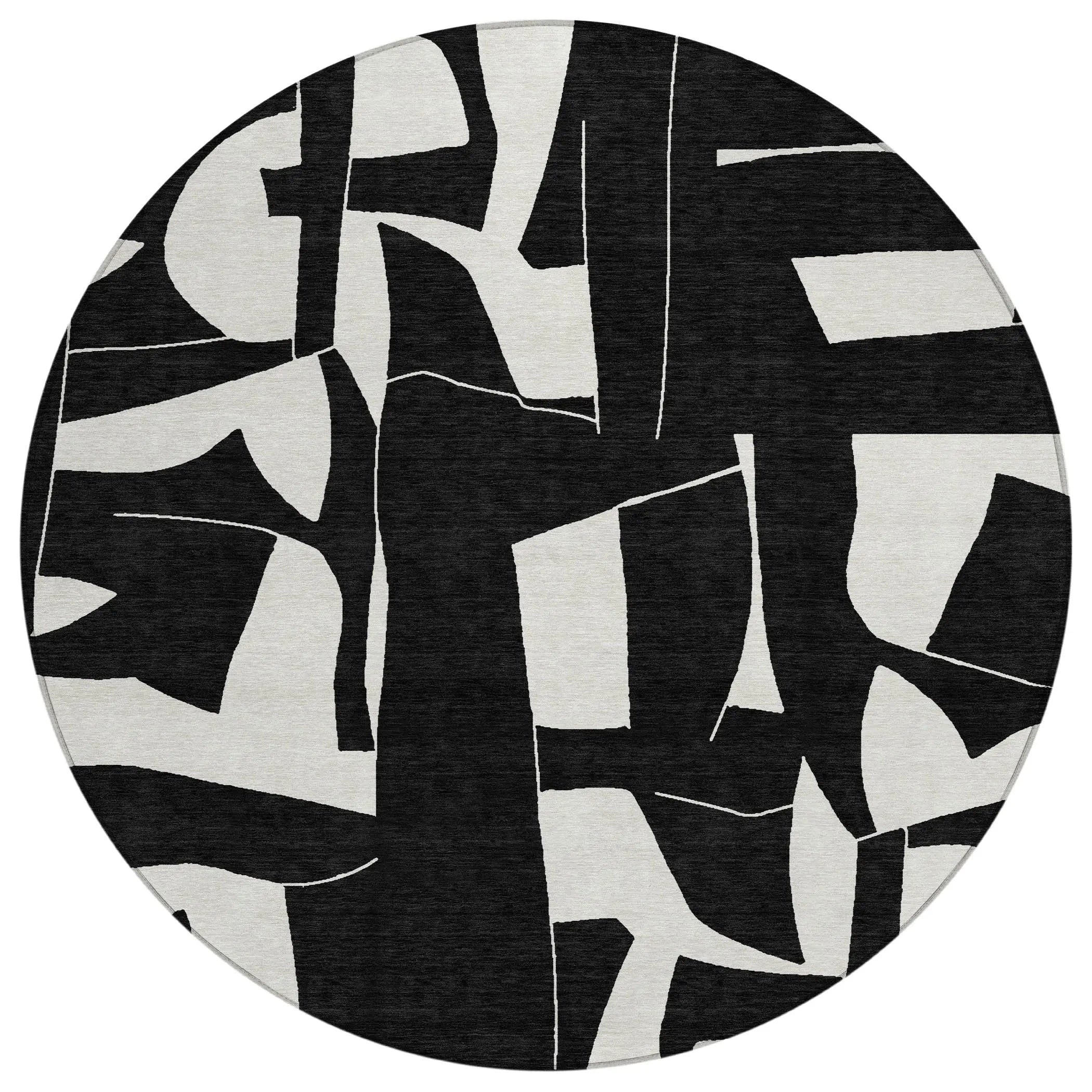 8' Black And Ivory Round Geometric Washable Indoor Outdoor Area Rug Homeroots Outdoor