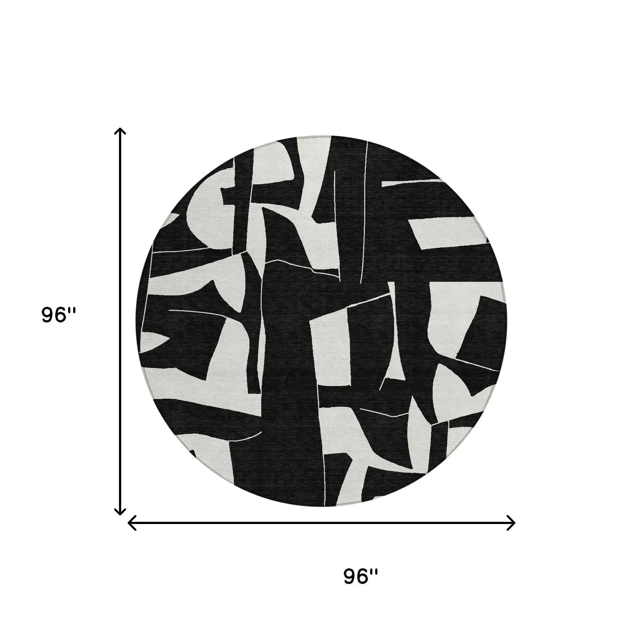 8' Black And Ivory Round Geometric Washable Indoor Outdoor Area Rug Homeroots Outdoor