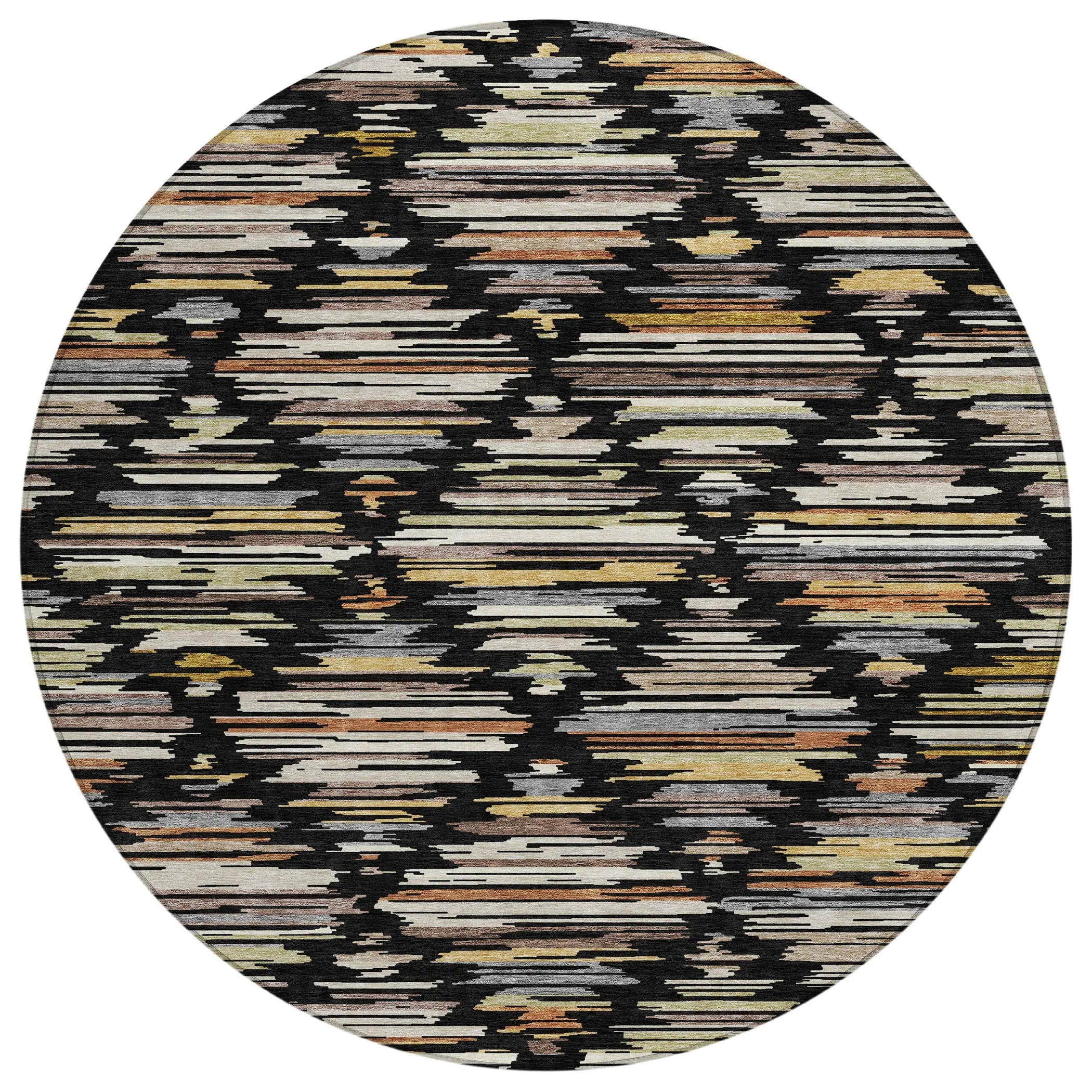 8' Black And Ivory Round Southwestern Washable Indoor Outdoor Area Rug Homeroots Outdoor