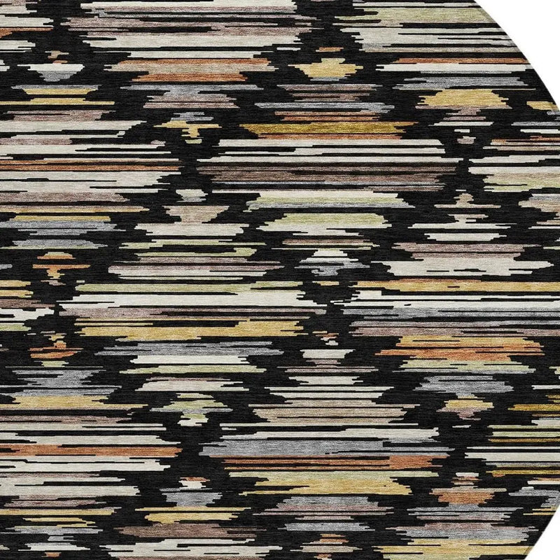 8' Black And Ivory Round Southwestern Washable Indoor Outdoor Area Rug Homeroots Outdoor