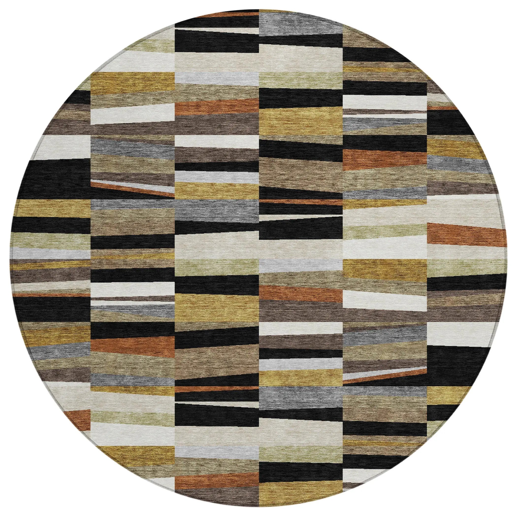 8' Black And Ivory Round Striped Washable Indoor Outdoor Area Rug Homeroots Outdoor