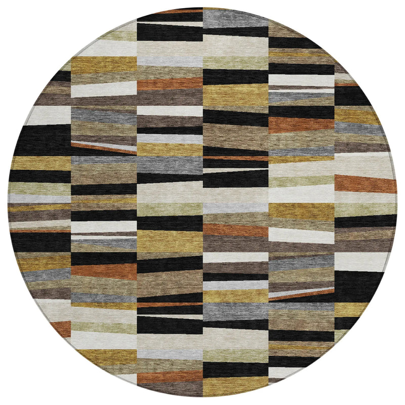 8' Black And Ivory Round Striped Washable Indoor Outdoor Area Rug Homeroots Outdoor