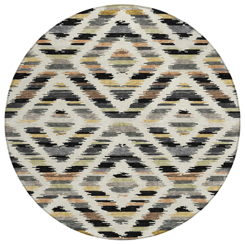 8' Black And Ivory Round Tribal Washable Indoor Outdoor Area Rug Homeroots Outdoor