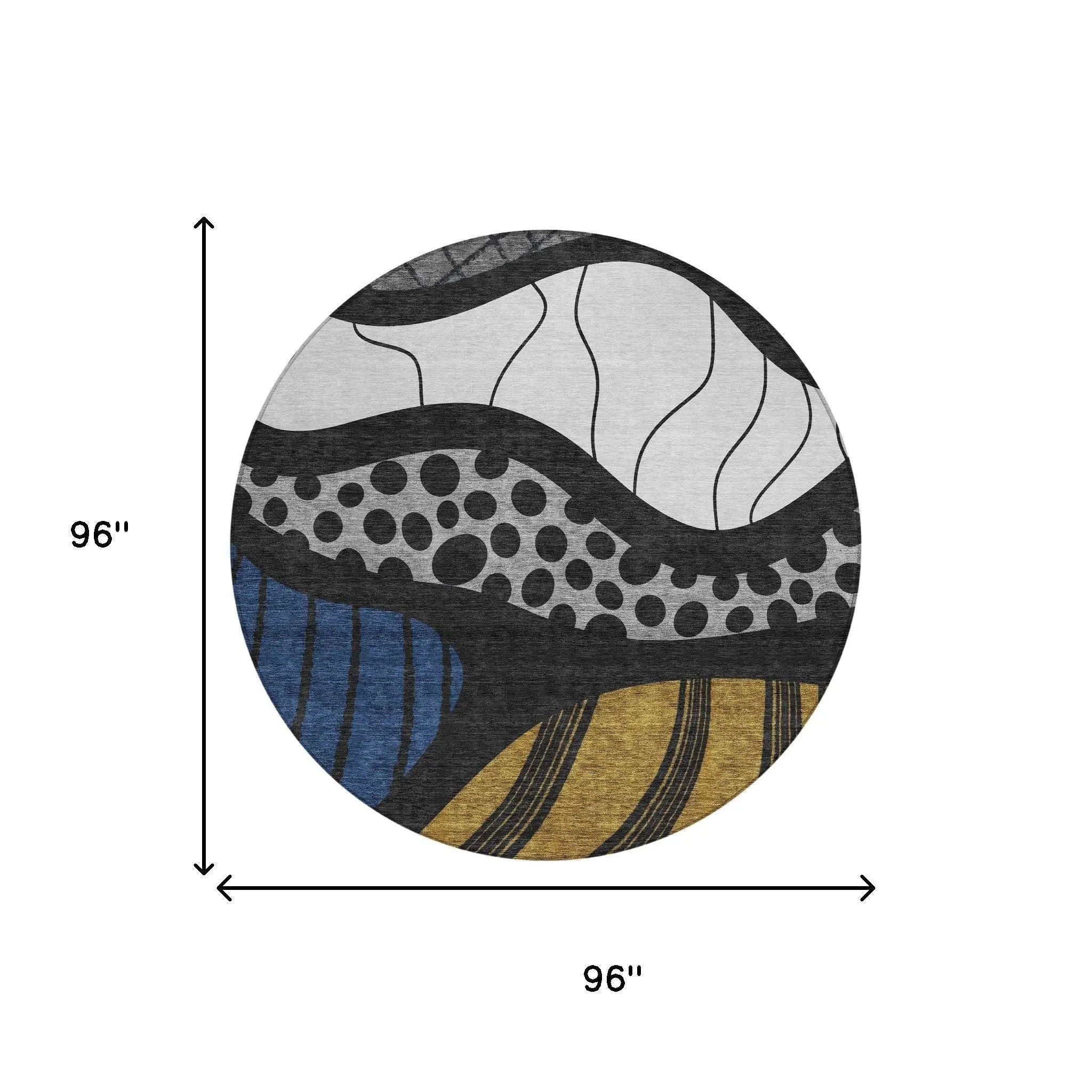 8' Black And Khaki Round Abstract Washable Indoor Outdoor Area Rug Homeroots Outdoor