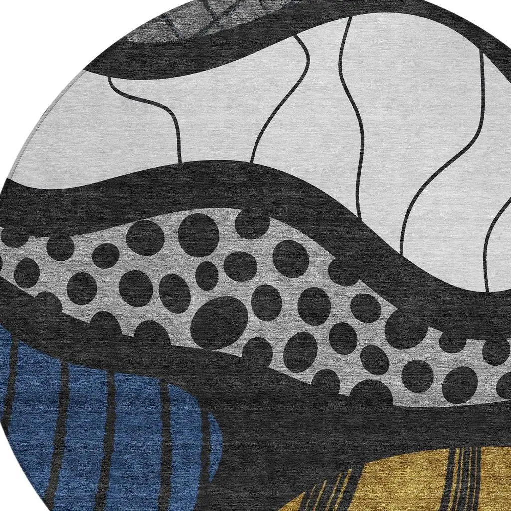 8' Black And Khaki Round Abstract Washable Indoor Outdoor Area Rug Homeroots Outdoor