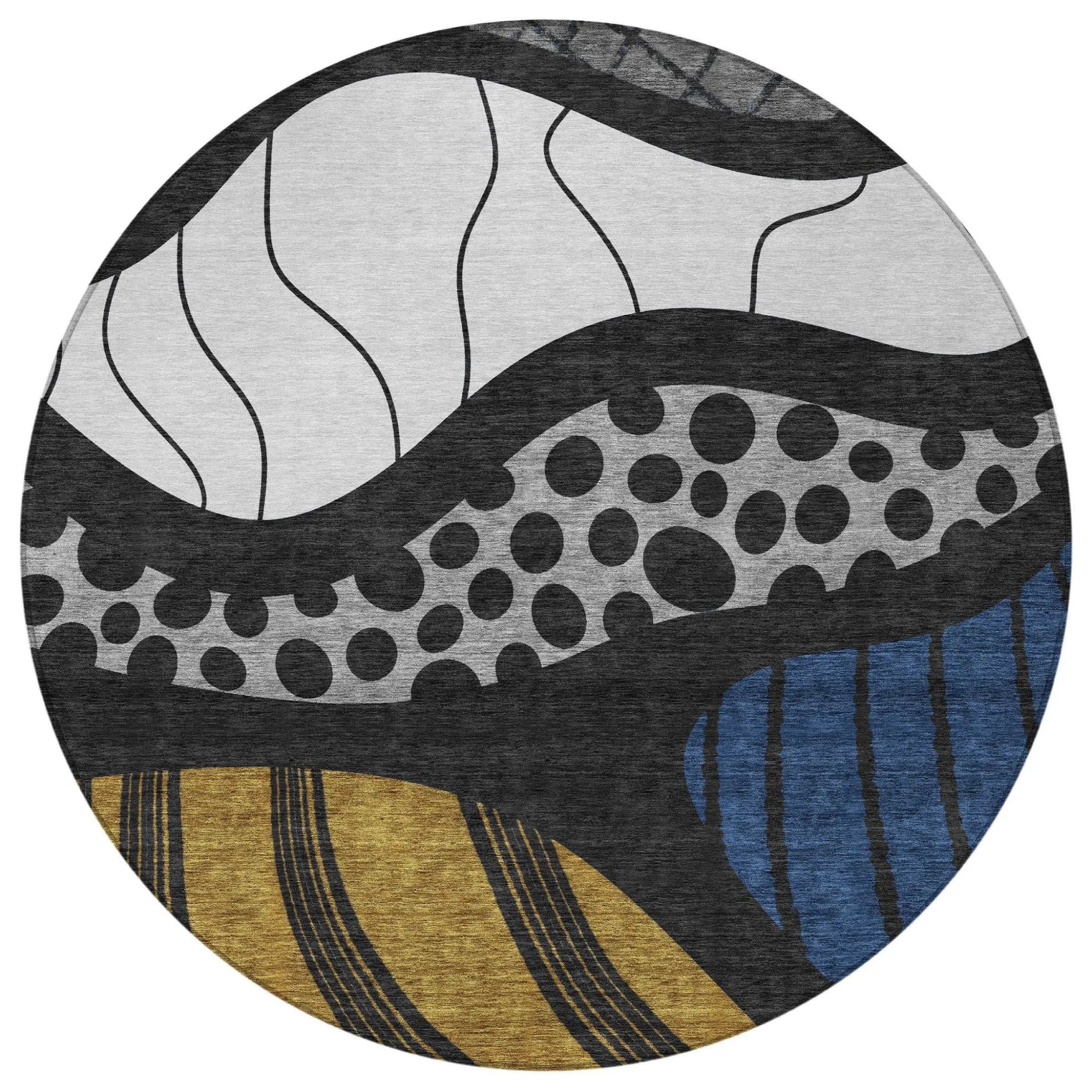 8' Black And Khaki Round Abstract Washable Indoor Outdoor Area Rug Homeroots Outdoor