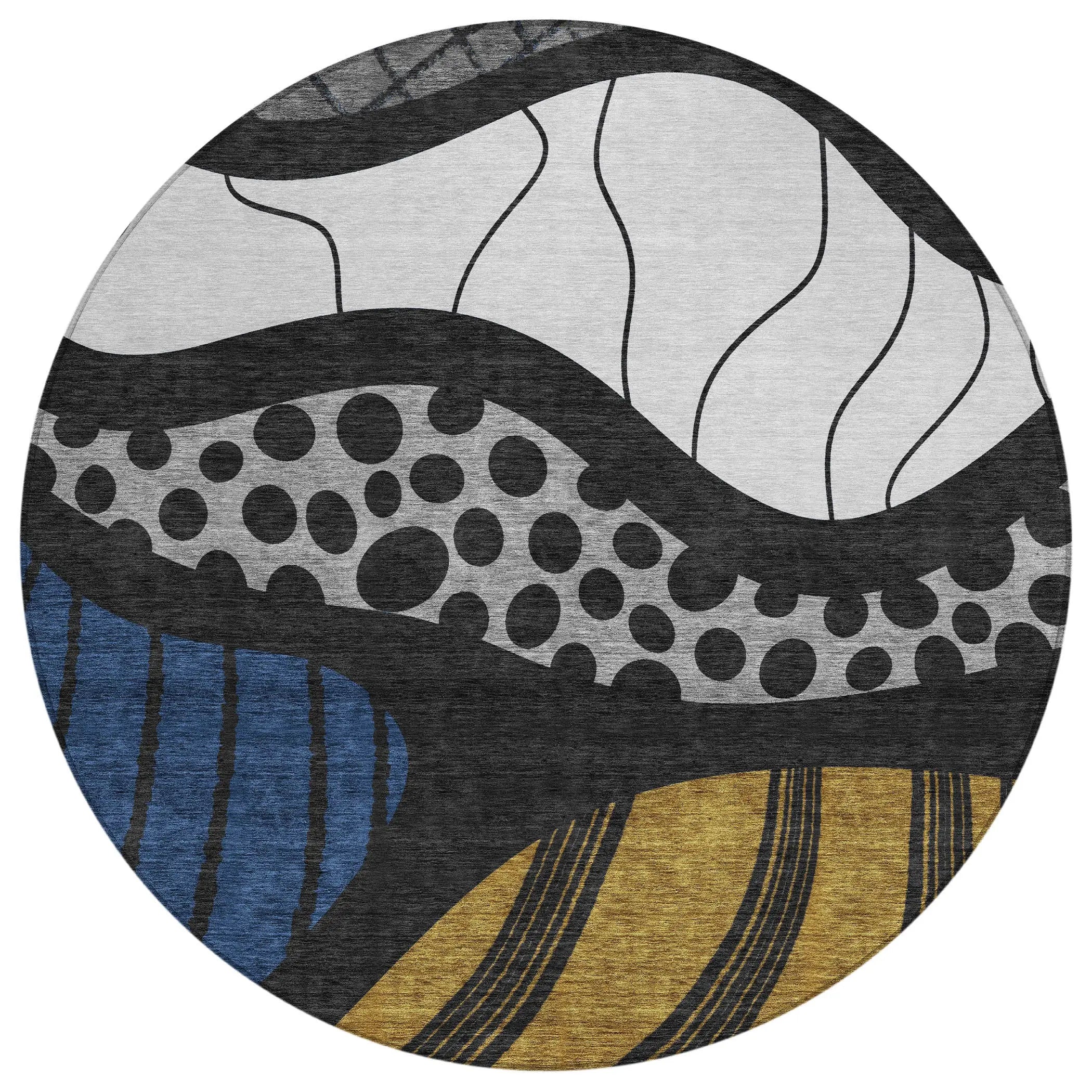 8' Black And Khaki Round Abstract Washable Indoor Outdoor Area Rug Homeroots Outdoor