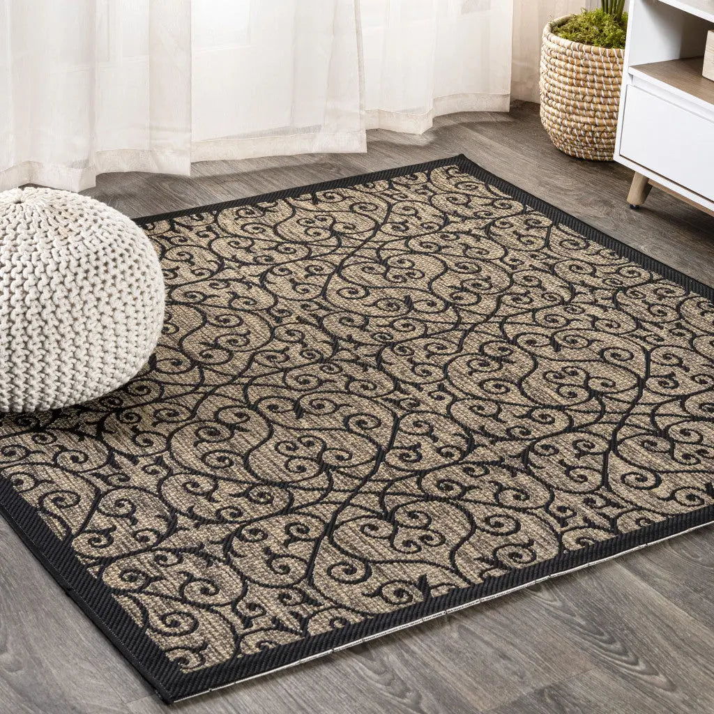 8' Black And Khaki Square Geometric Indoor Outdoor Area Rug Homeroots Outdoor